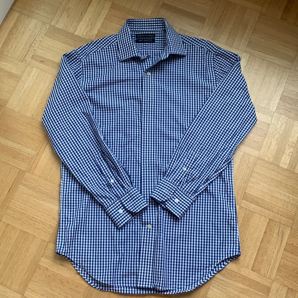 Saks Fifth Avenue blue checkered dress shirt